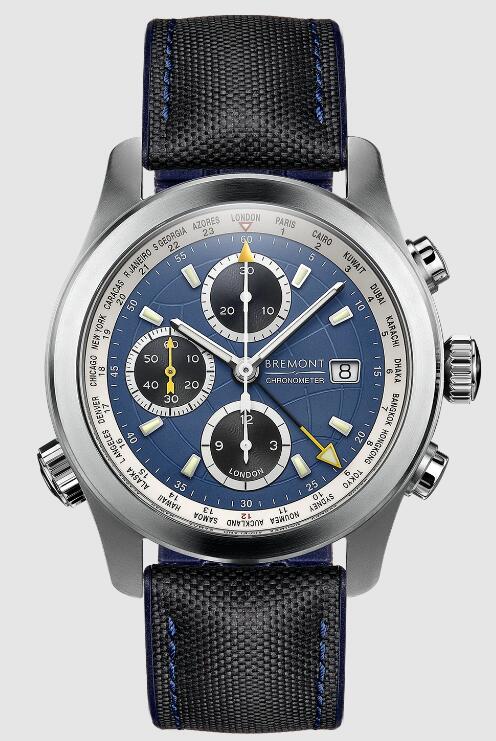 Replica Bremont Watch Altitude Pilot Chronographs ALT1-WT Blue Dial Leather Strap